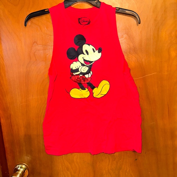 Disney Red Mickey Mouse Sequin Tank Top — Sleeveless Graphic Tee - Picture 1 of 3